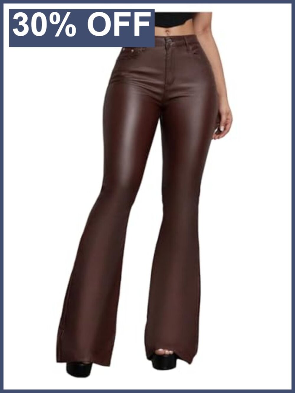 WDIRARA Women's Faux Leather Flare Pants Stretchy Bootcut Leggings